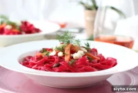 Blush Beet Fettuccine with Smoked Salmon and Feta