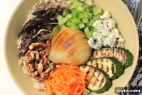 Buddha Bowl with Grilled Pear, Quinoa and Tangy Pear Vinaigrette