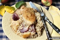 One Pan Roasted Chicken with Apples, Onions, and Horseradish Zest