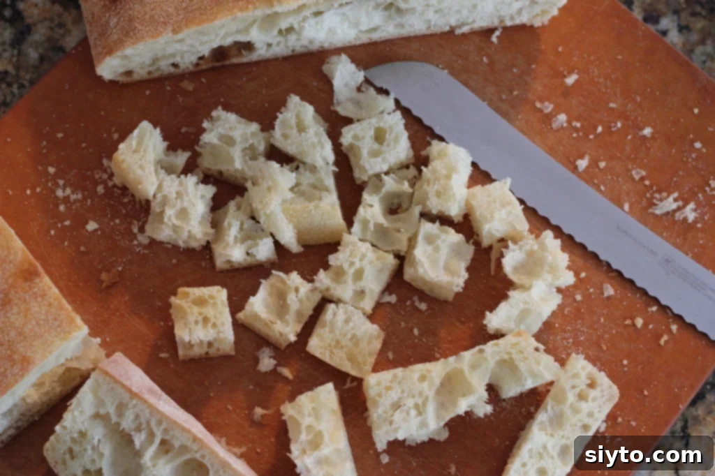 bread diced for homemade croutons