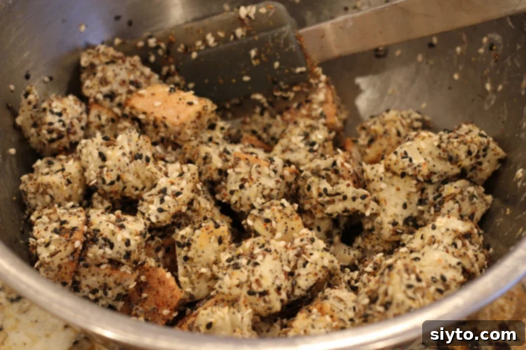 tossing the seedy savory homemade croutons