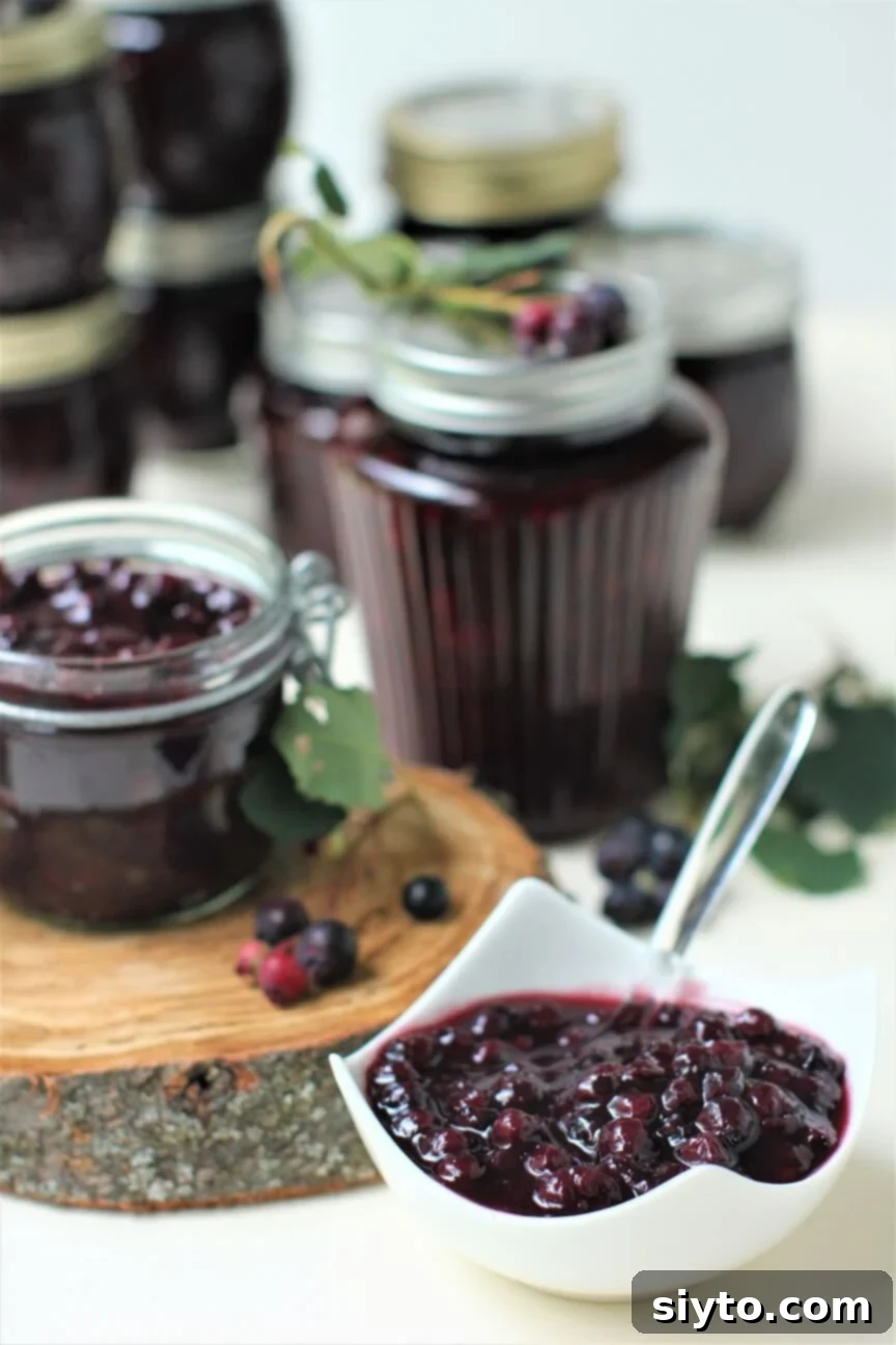 jars of saskatoon pickle, and bowl of it