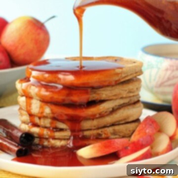a sweet drizzle of apple cider syrup is delicious on pancakes