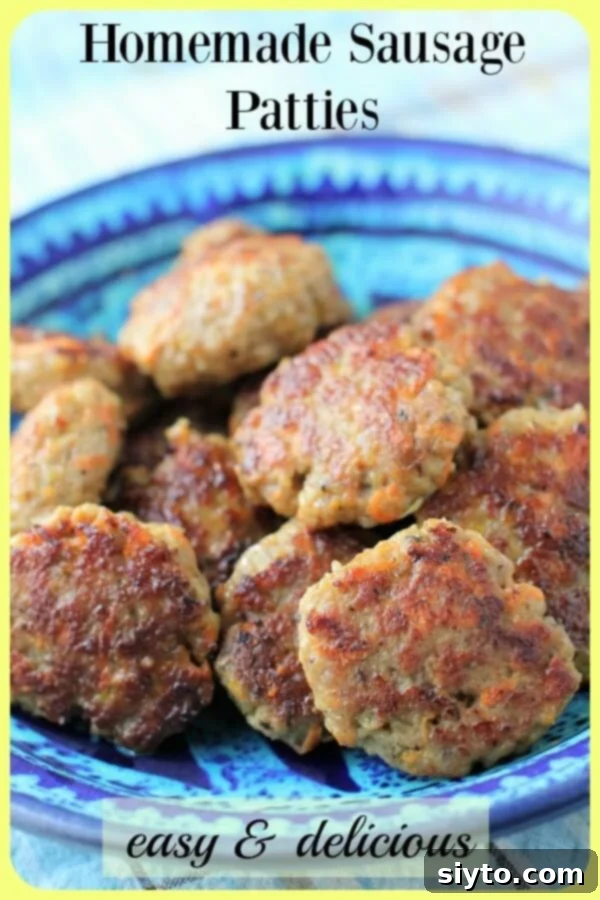 A Pinterest-optimized image showing delicious homemade sausage patties on a cutting board, perfect for breakfast or brunch.
