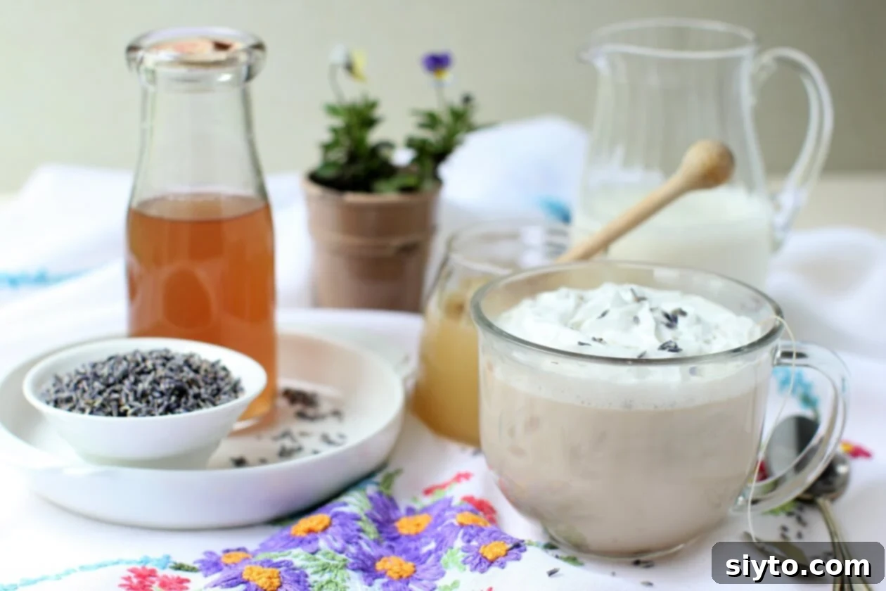 a mug of lavender London fog latte and syrup