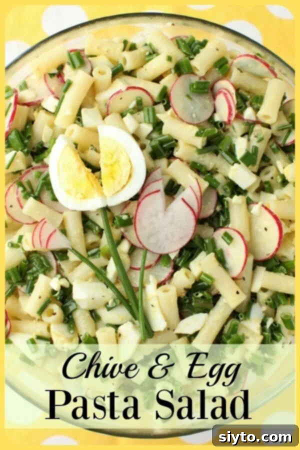 Chive & Egg Pasta Salad is crunchy, creamy, and fresh, making it an ideal spring dish.