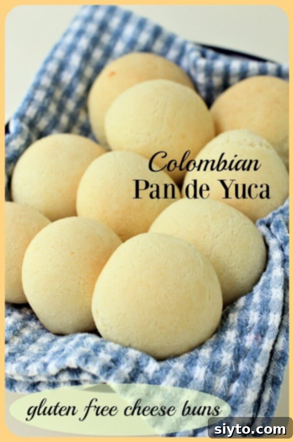 Colombian Pan de Yuca cheese buns are addictively cheesy, crusty on the outside and soft and stretchy on the inside, perfect for pinning to your recipe boards