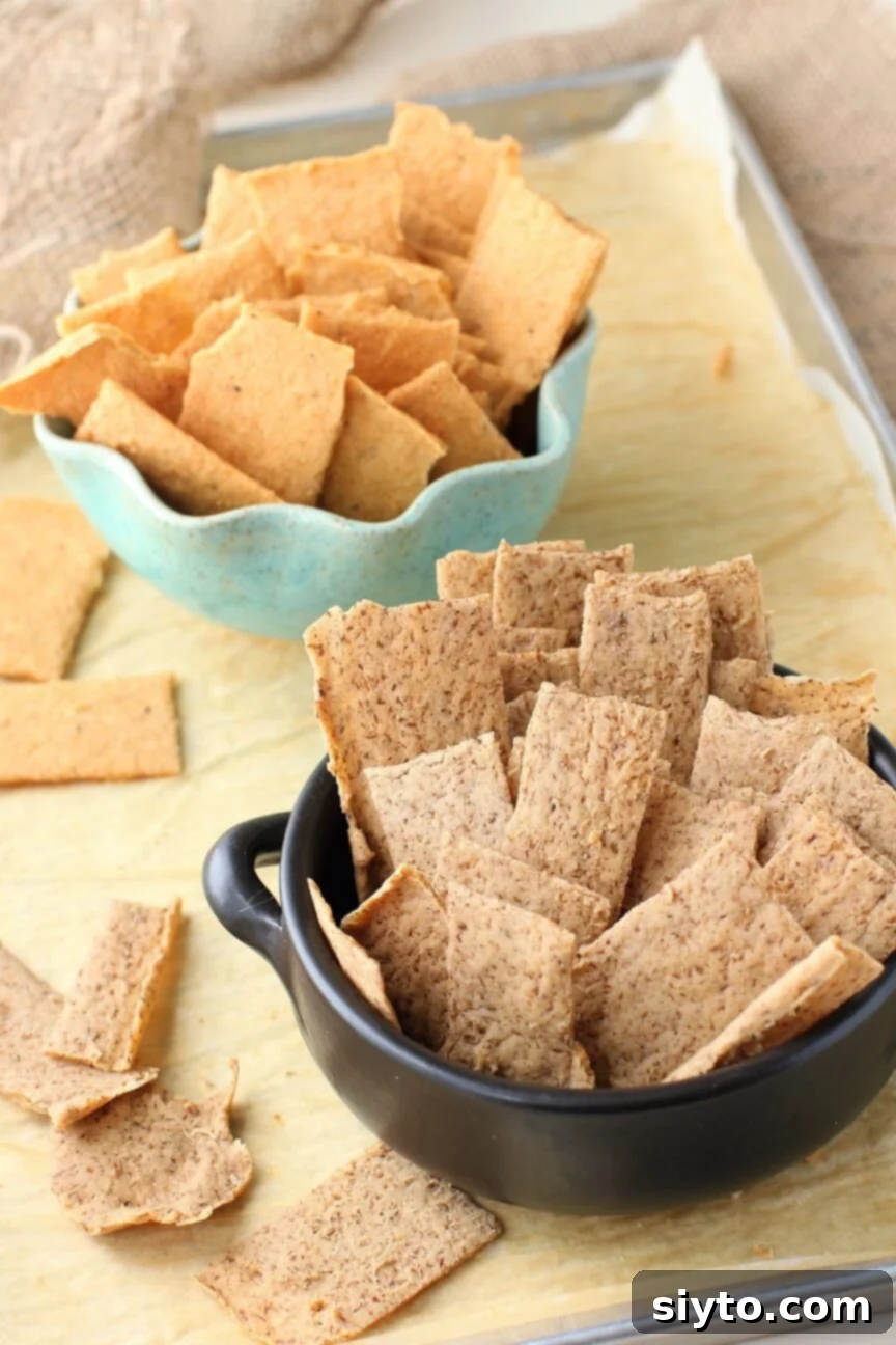 Artisan Gluten Free Sourdough Crackers 2 two bowls of sourdough crackers - one cheesy, one plain, showcasing their crispiness
