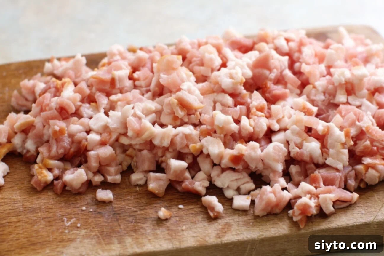 a pile of finely diced bacon