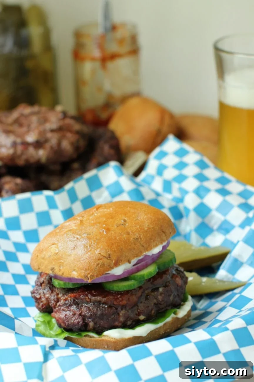 elevated to delicious heights, this venison burger is tender, juicy, and flavourful