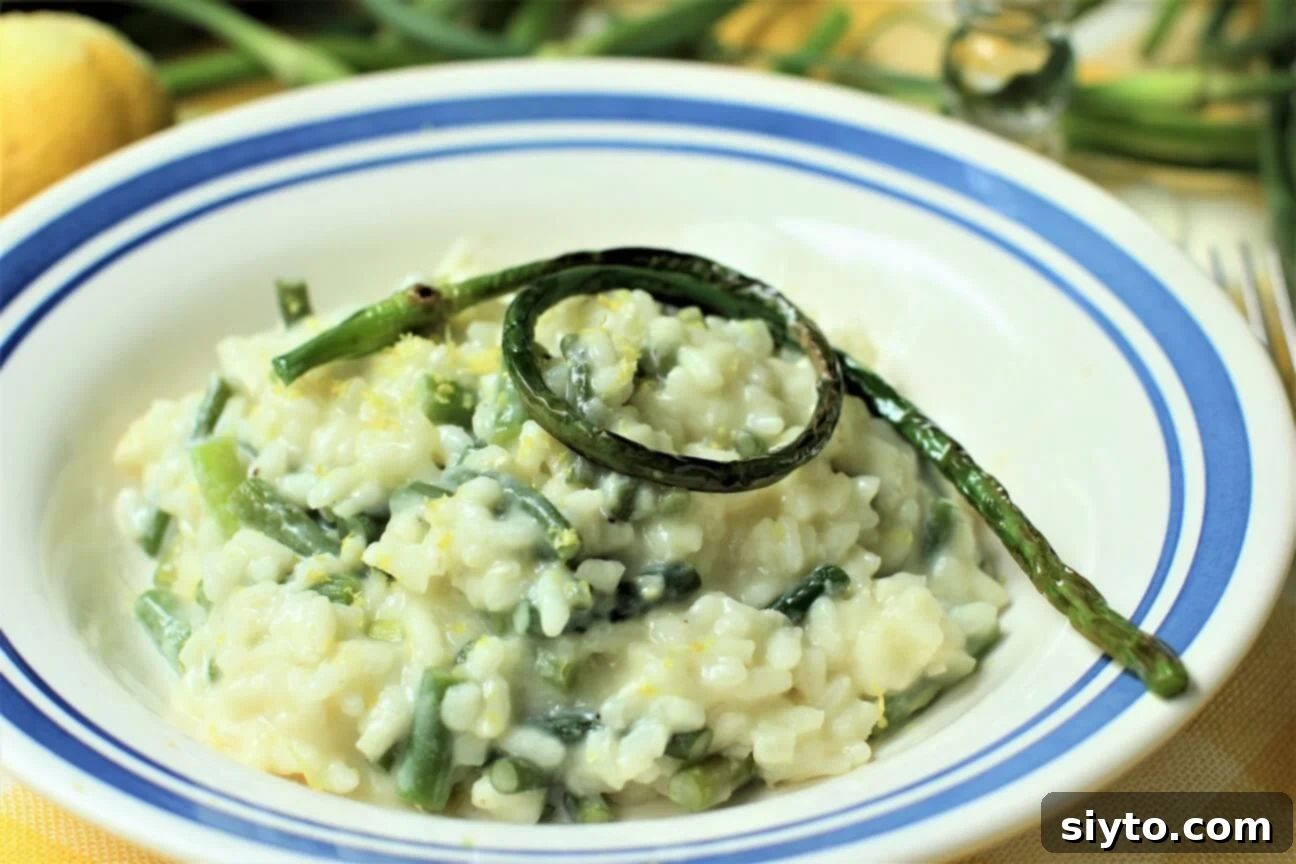 bowl with a serving of garlic scape risotto