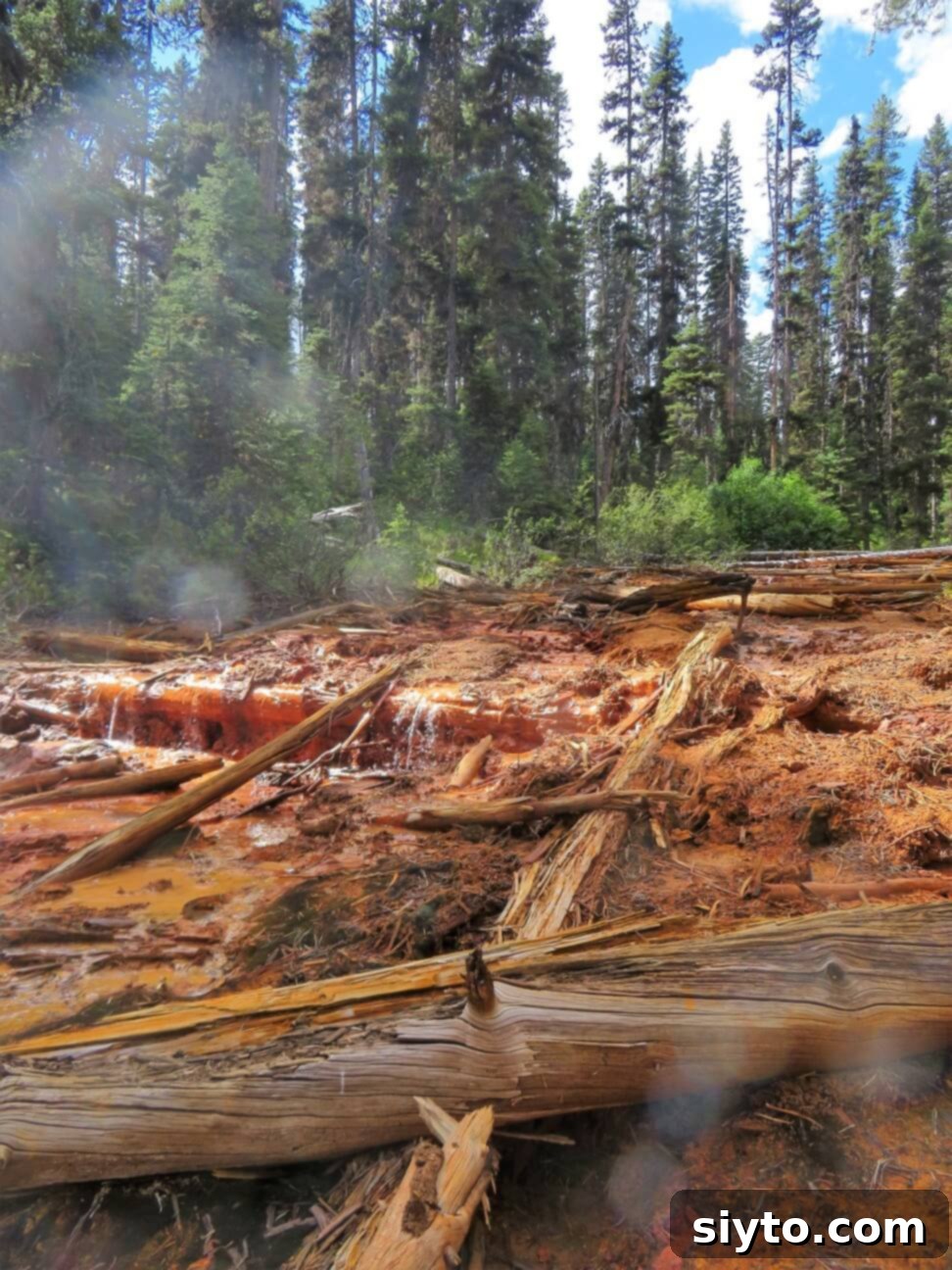 Banff's Best Bites Marinated Flank Steak and Mountain Views 20 Ochre-colored logs lying along the creekbed that runs beside the trail up to the Paint Pots in Kootenay National Park