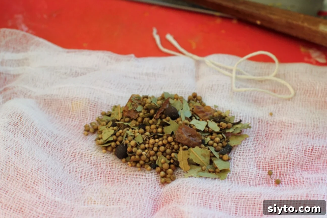 pile of pickling spice on cheesecloth