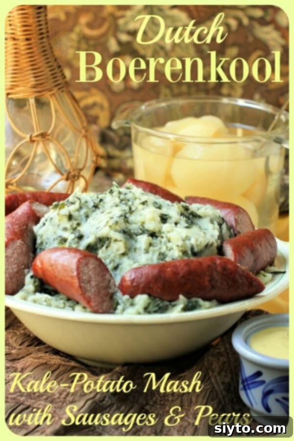 Boerenkool Stamppot The Heart of Dutch Comfort Food 11 A second charming banner image for Boerenkool, highlighting the dish's rustic appeal and comforting qualities. Perfect for sharing on Pinterest to inspire others to try this unique Dutch kale and potato mash.