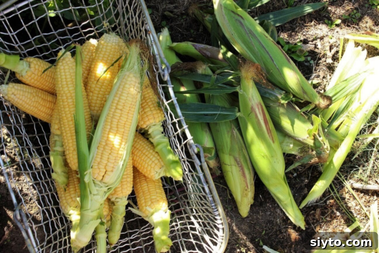 a basket of partly shucked corn cobs