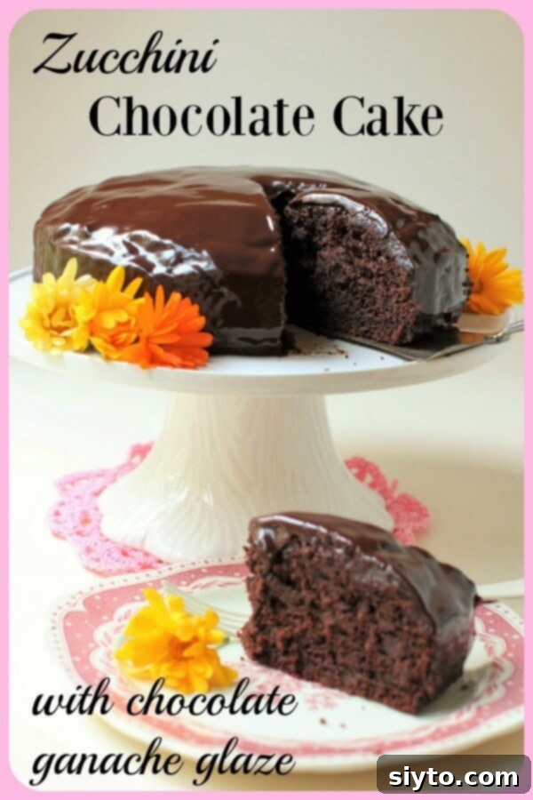 A beautifully designed Pinterest banner image featuring the Zucchini Chocolate Cake, perfect for saving the recipe.
