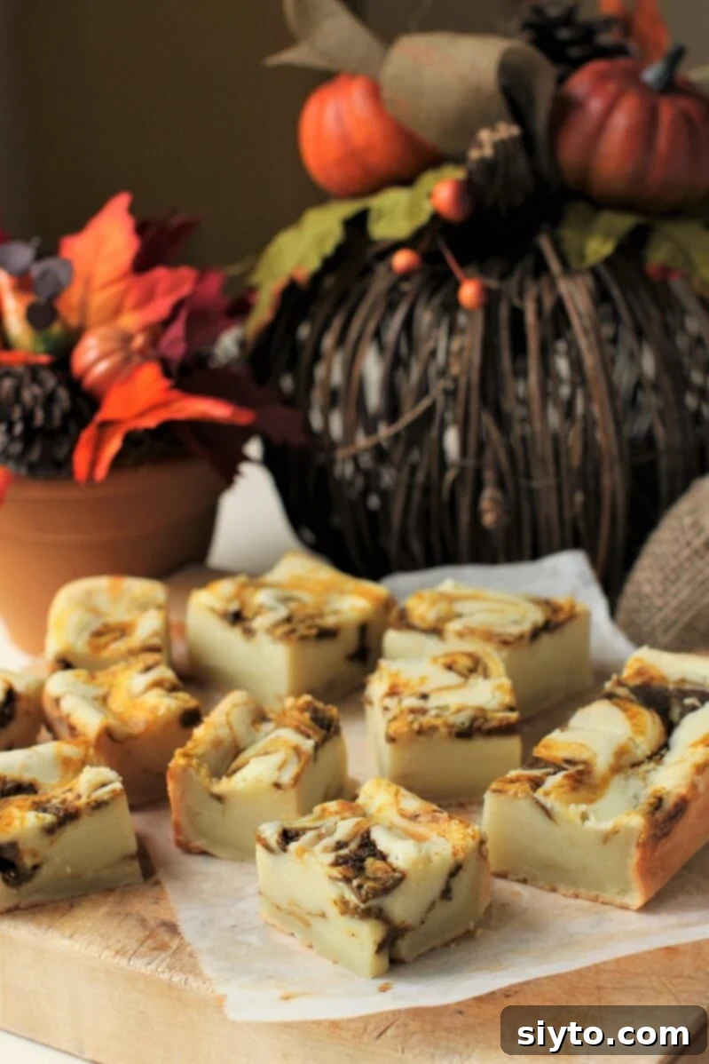 pumpkin mochi bars with rattan pumpkin in background