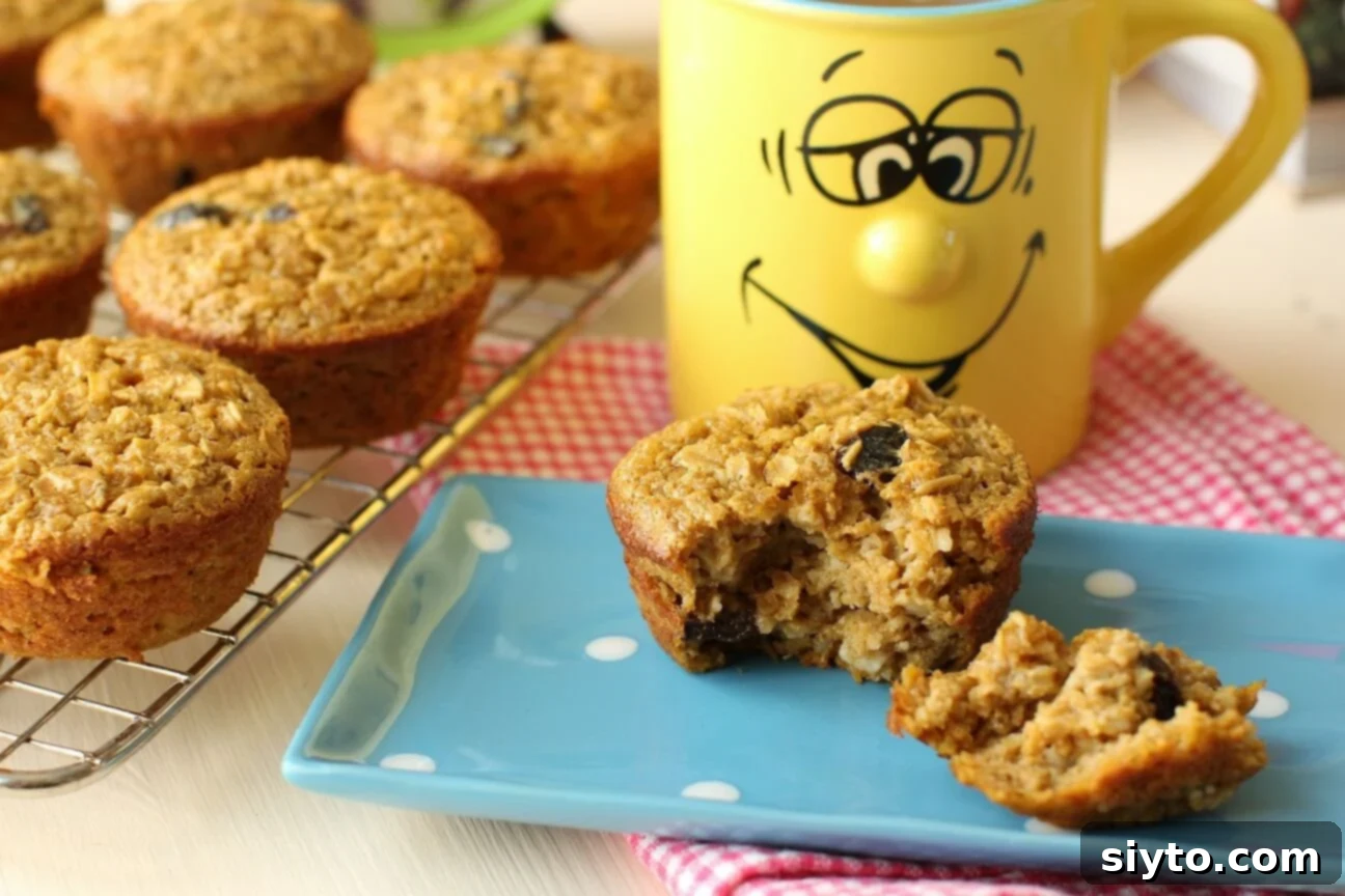 Handheld Harvest Pumpkin Oatmeal Muffins 7 muffin on plate with mug