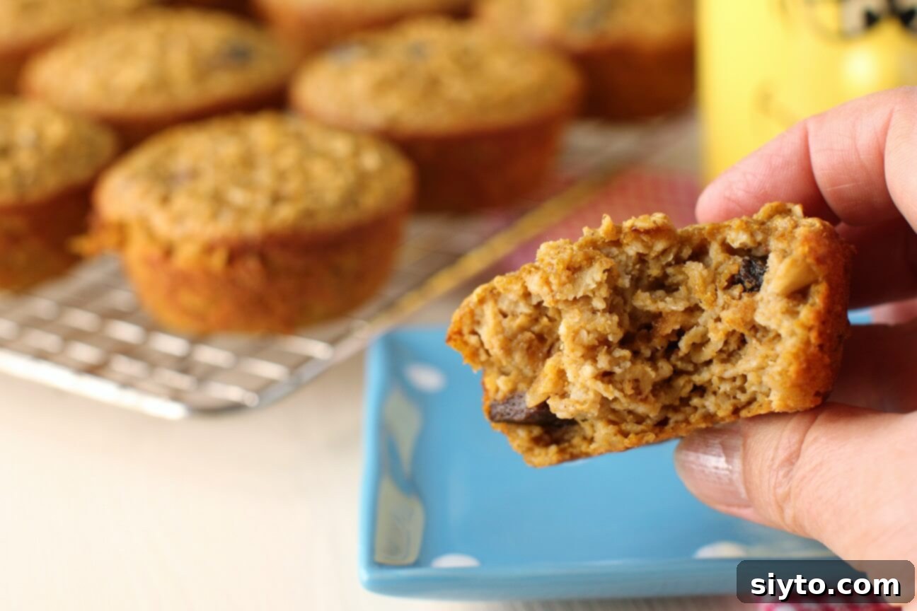 Handheld Harvest Pumpkin Oatmeal Muffins 8 holding up a piece of muffin