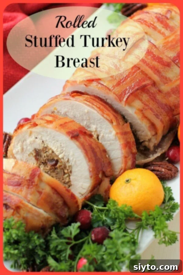 Savory Bacon Wrapped Stuffed Turkey Breast 18 rolled stuffed turkey breast banner