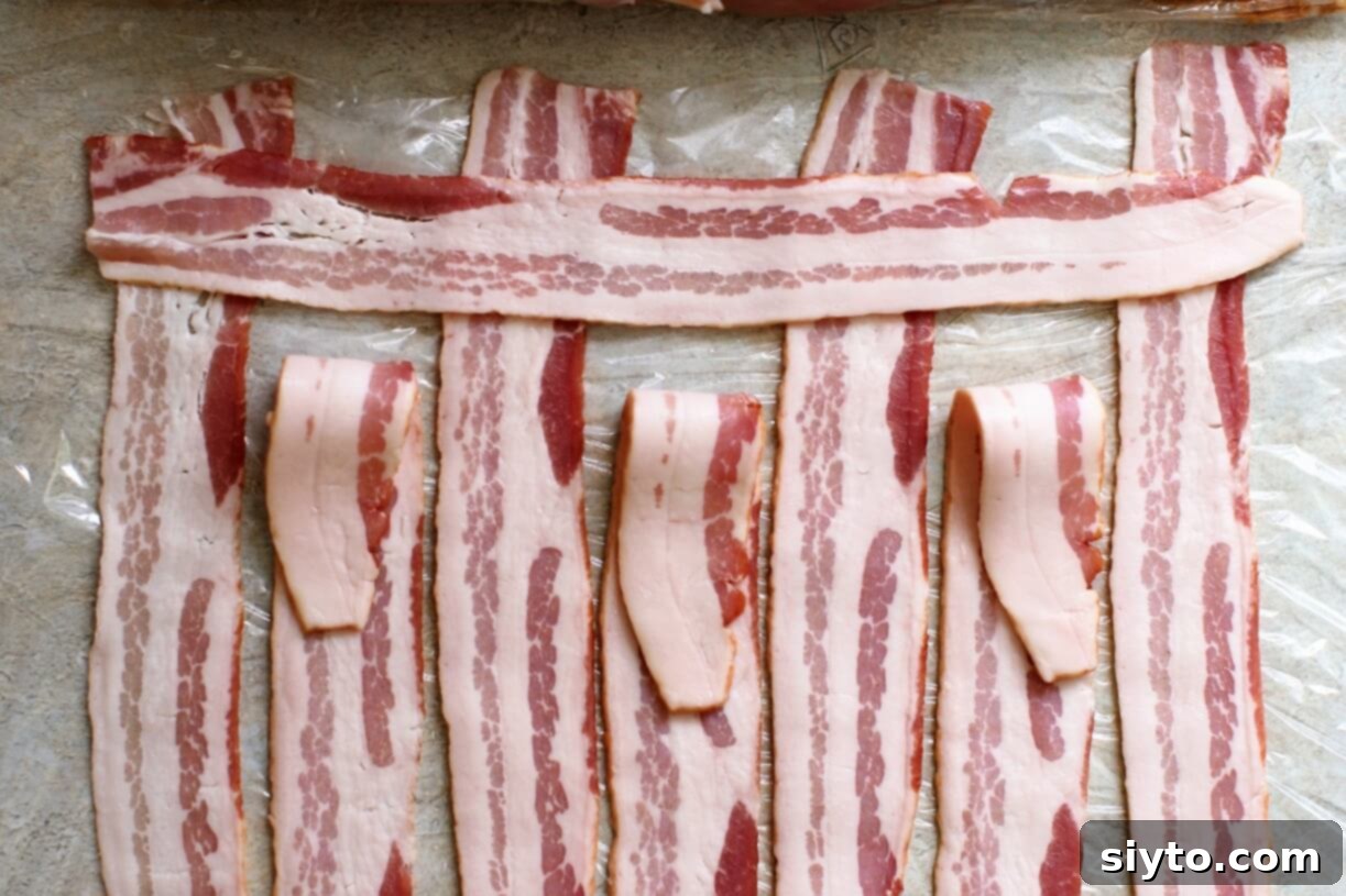 Savory Bacon Wrapped Stuffed Turkey Breast 8 2. flip back alternating slices and add a crosswise strip