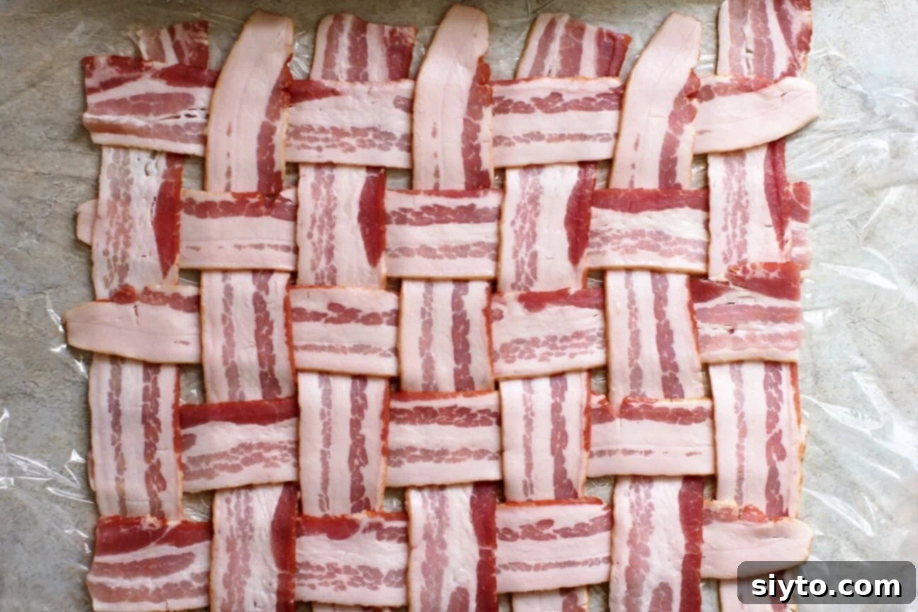 Savory Bacon Wrapped Stuffed Turkey Breast 10 completed woven bacon mat