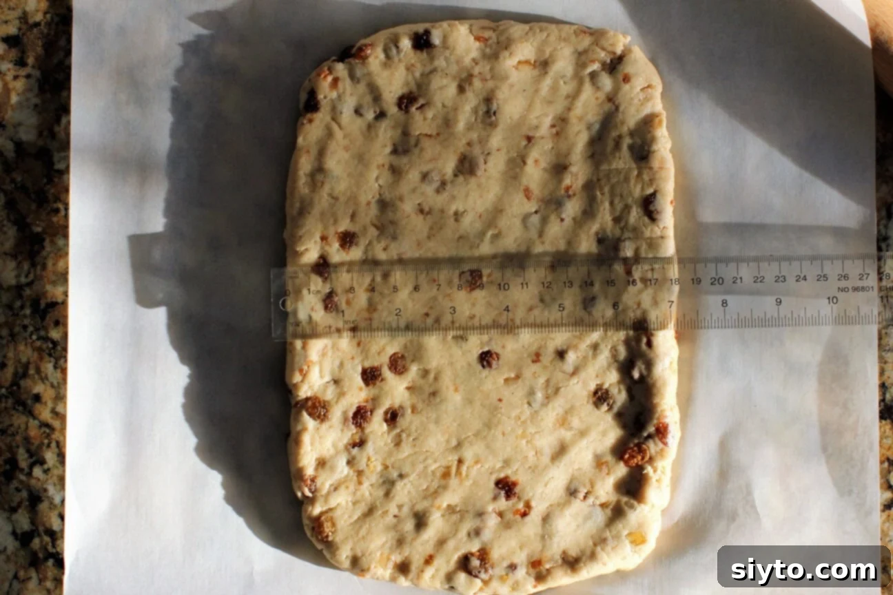 Quarkstollen: The Quicker German Christmas Cake 8 stollen dough rolled in a rectangle
