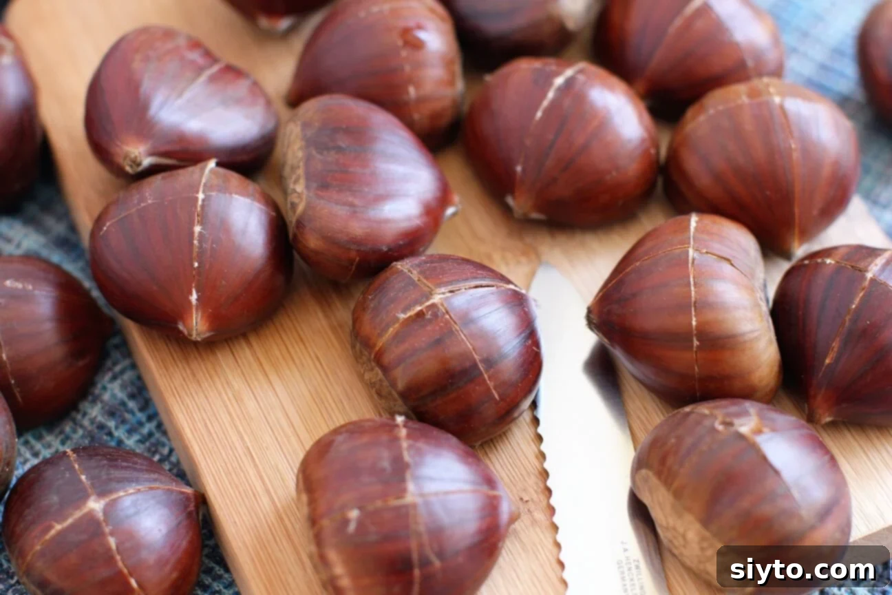 chestnuts that have had the lines cut into their shells