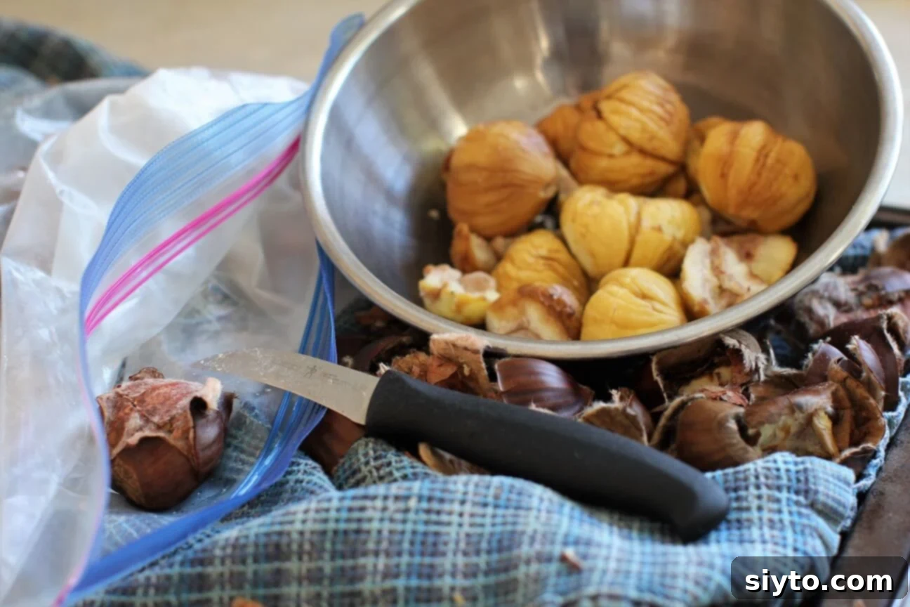 peeling chestnuts