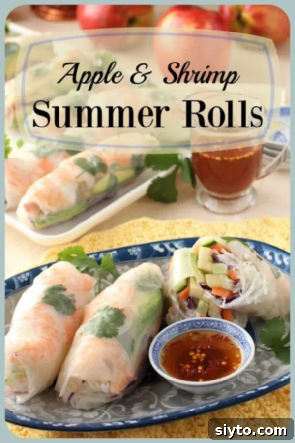 A visually appealing banner image featuring the Apple & Shrimp Summer Rolls, perfect for sharing on social media platforms like Pinterest.