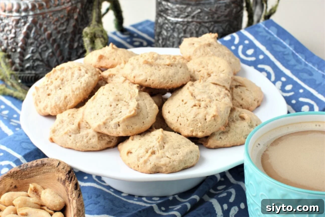 plate of peanut butter meringue cookies, showcasing their golden edges