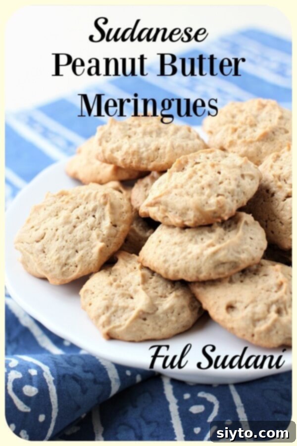 Sudanese peanut butter meringue banner, promoting the recipe on Pinterest