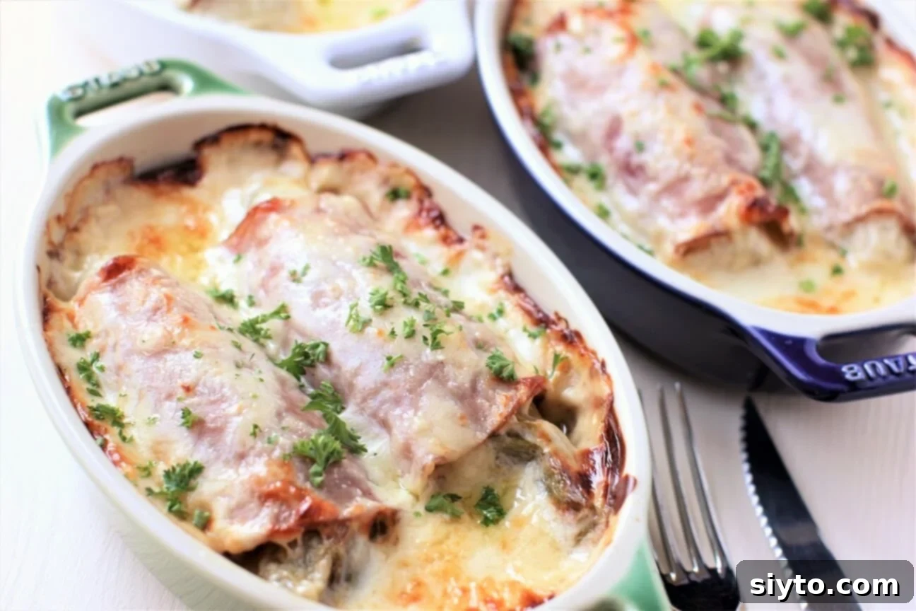 Chicons au Gratin: A Taste of Our Belgian Journey 14 Individual gratin dishes showcasing perfectly baked Braised Endives au Gratin with a golden, bubbly cheese topping