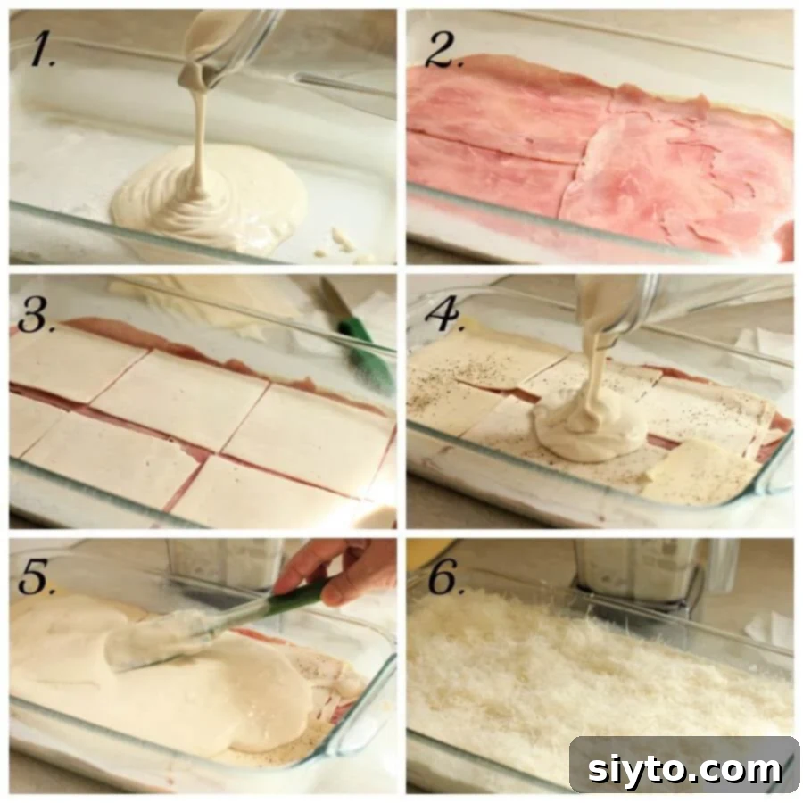 6 picture collage of Torta de Fiambre making