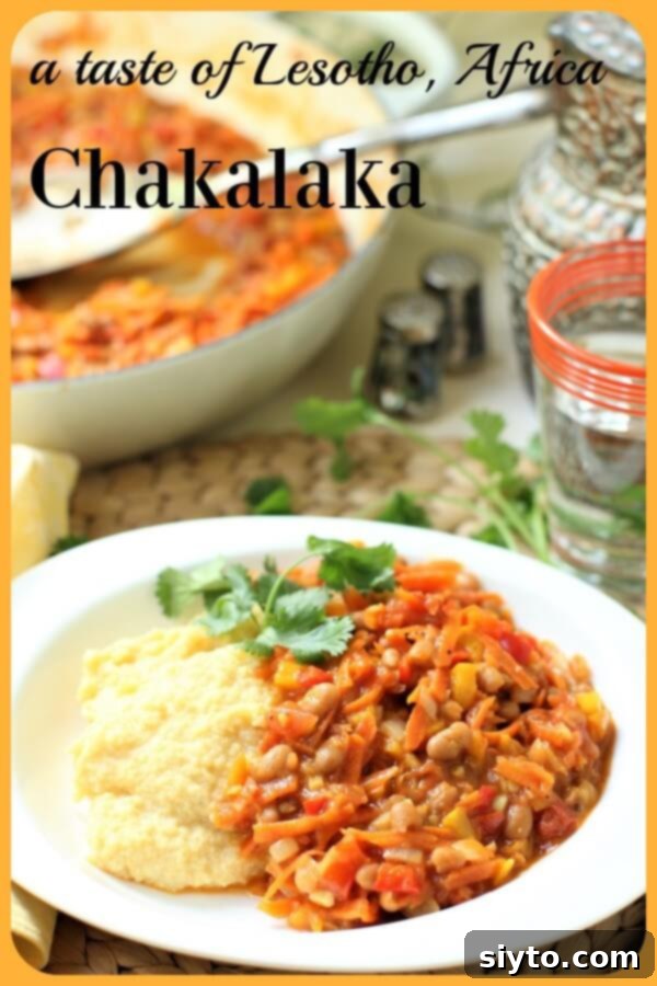 Chakalaka & Pap: Lesotho's Soul Food 8 Pinterest banner for Chakalaka and Pap recipe, featuring the vibrant stew and creamy cornmeal porridge, highlighting its origin from Lesotho.