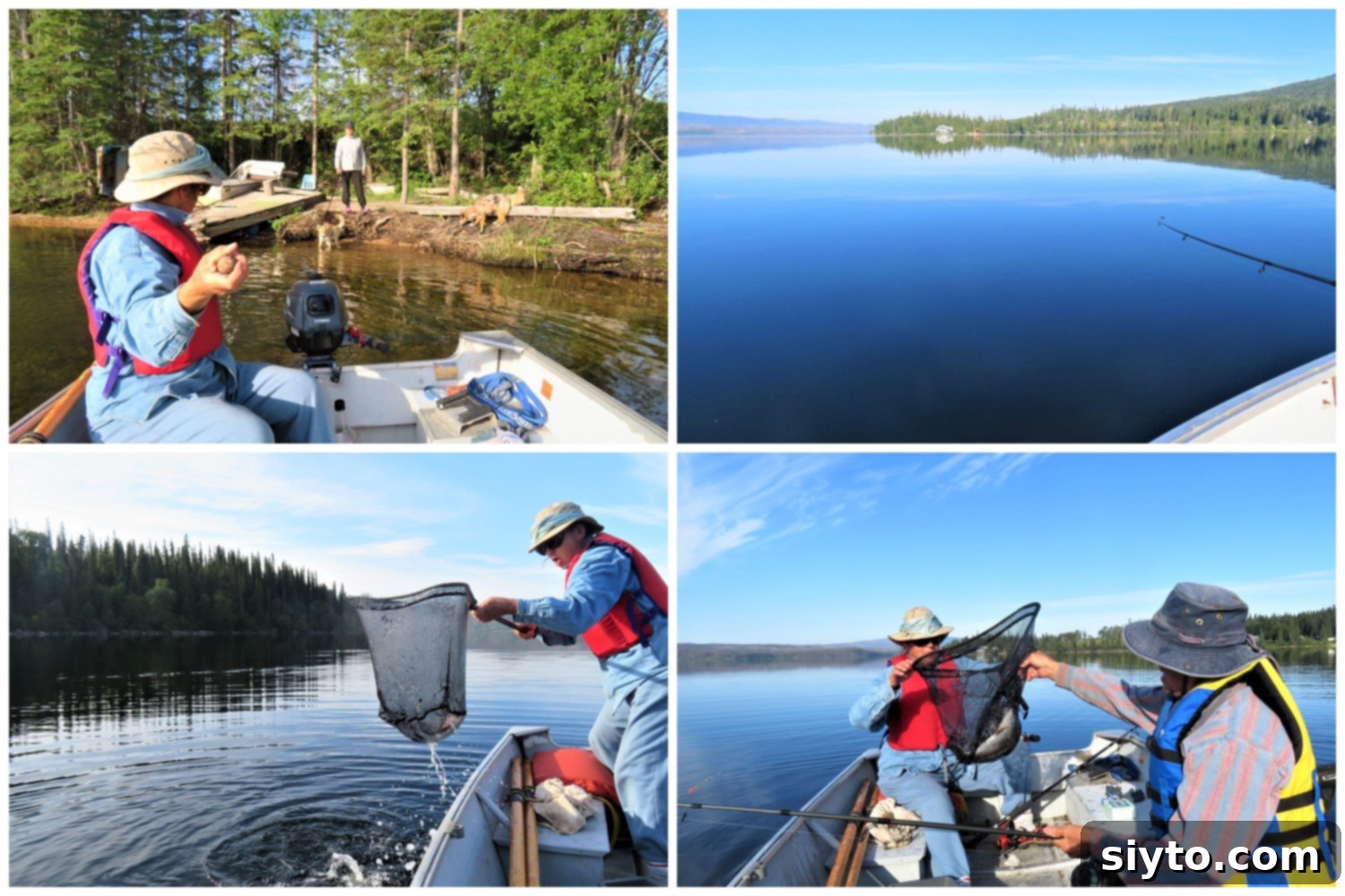 Me, Mom, and Nancy proudly displaying a successful fishing catch on the lake, with Nancy expertly netting our dinner.