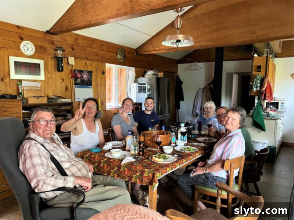 gathered around the table for chowder and biscuits