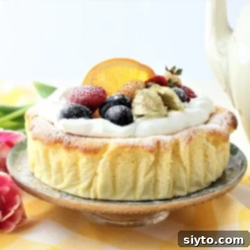 Flourless Yogurt Cake A Light Cheesecake Experience 2 yogurt cake with whipped cream and fresh fruit on top