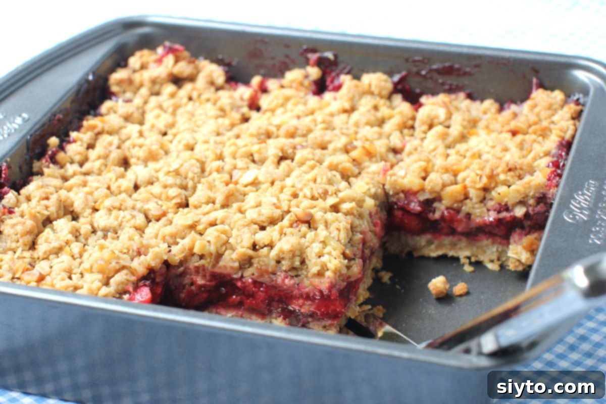 close-up view of berry bars in the pan.