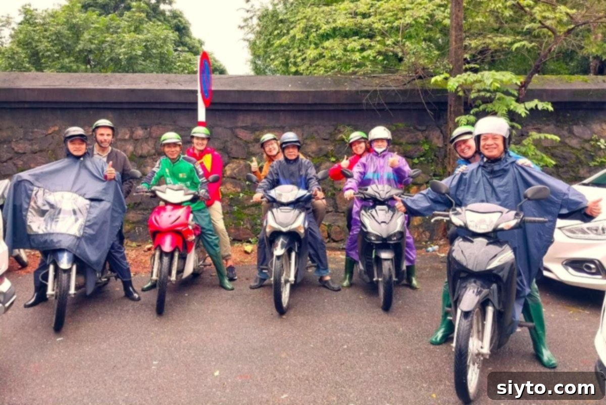 5 of us on the backs of motorbikes with our drivers.