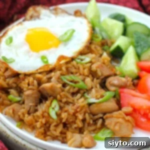 Indonesian Fried Rice Nasi Goreng 8 square thumbnail close-up of plate of nasi goreng.