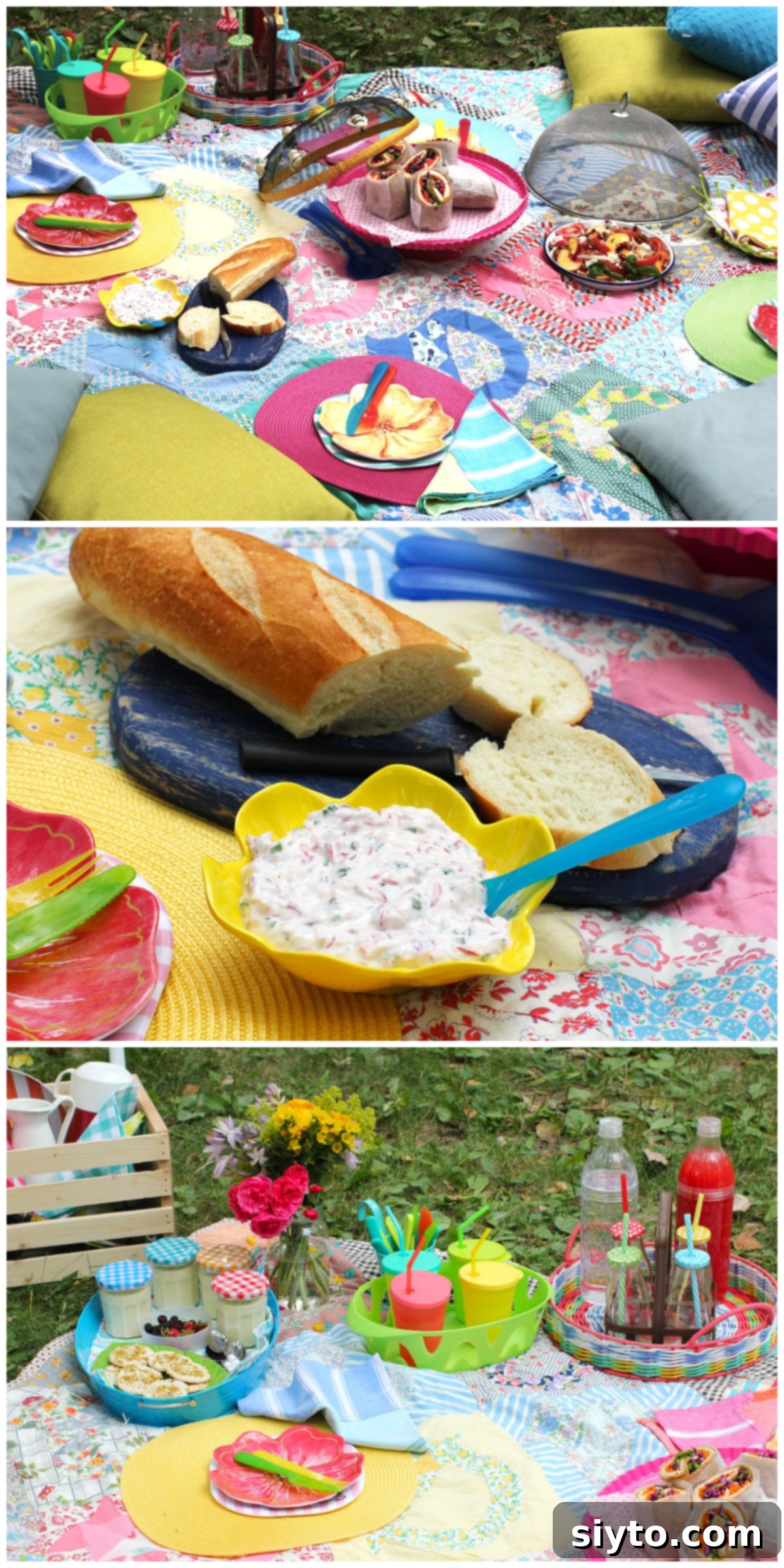 A three-photo collage capturing the essence of a Fun & Games picnic, with individual lemon mousse desserts in jars featured prominently in the bottom image.