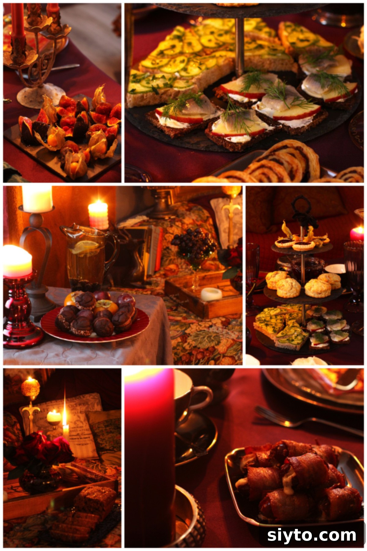 Collage of food photos from the moody magic afternoon tea party.